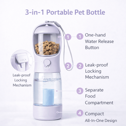 3 - in - 1 Portable Pet Water & Food Bottle - Gadget flow