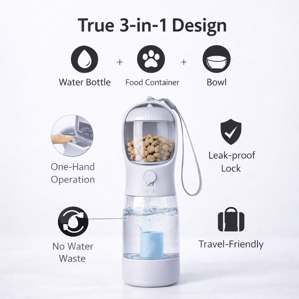 3 - in - 1 Portable Pet Water & Food Bottle - Gadget flow