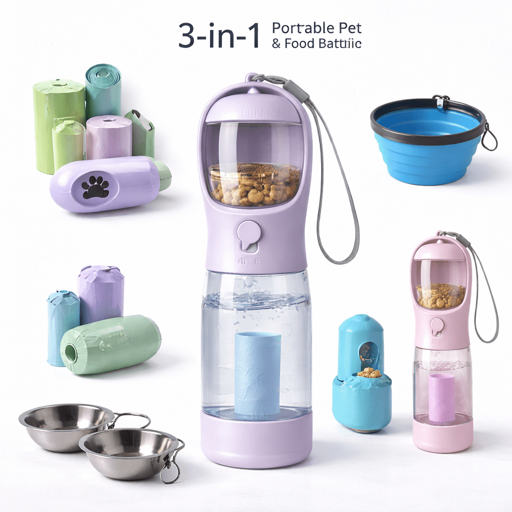 3 - in - 1 Portable Pet Water & Food Bottle - Gadget flow
