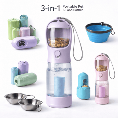 3 - in - 1 Portable Pet Water & Food Bottle - Gadget flow